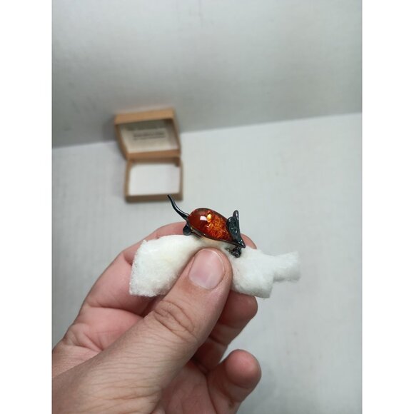 925 Sterling Silver Amber Stone Mouse Pin 4.20g Jewelry Brooch Animal Rodent - Picture 3 of 6